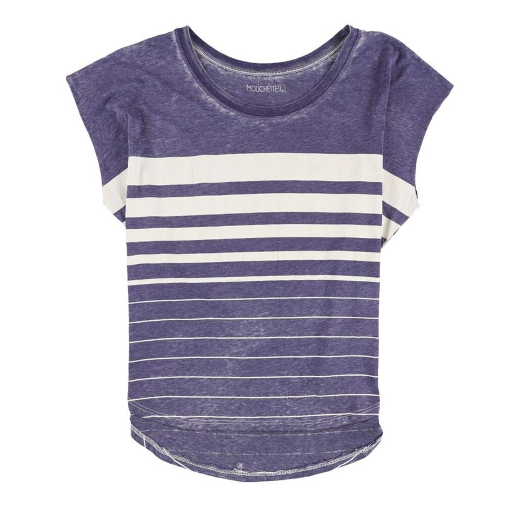 Mouchette Womens Striped Burnout Basic T-Shirt, Purple, M, DM